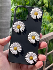 iPhone "12/12 Pro" Silicone "Flower Back" Case - Black