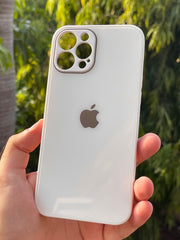 iPhone "12 Pro Max" Tempered Glass "Chrome" Case - White