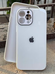iPhone "13 Pro Max" Tempered Glass "Chrome" Case - White