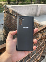 Samsung Galaxy "Note 10" Leather Texture Case "Chrome Logo" - Black