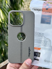 iPhone "14 Pro Max" Spigen Premium Woven Stitched Case - Gray