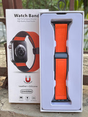 Apple Watch Premium "Hybrid Band" - Orange Leather & Silicone Fusion