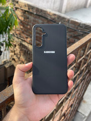 Samsung Galaxy "S23 FE" Leather Texture Case "Chrome Logo" - Black