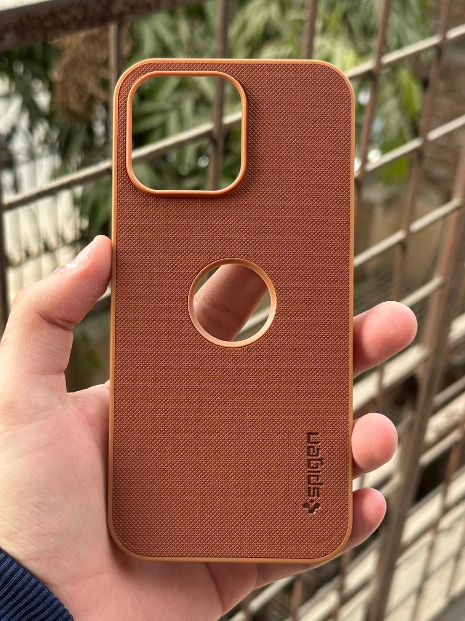 iPhone "16 Pro Max" Spigen Rugged Texture "LOGO-CUT" Case - Brown