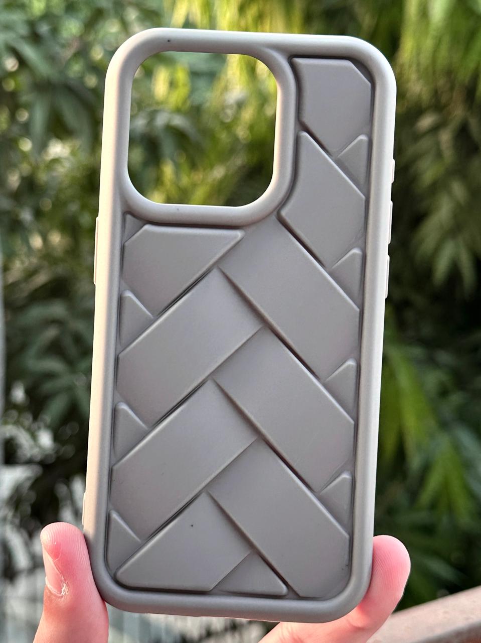 iPhone "15 Pro" Premium Silicone "Woven-Bamboo" Case - Gray