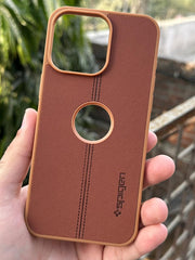 iPhone "15 Pro Max" Spigen Premium Woven Stitched Case - Brown