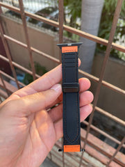 Apple Watch Premium "Hybrid Band" - Orange Leather & Silicone Fusion