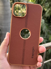 iPhone "15 Plus" Spigen Premium Woven Stitched Case - Brown
