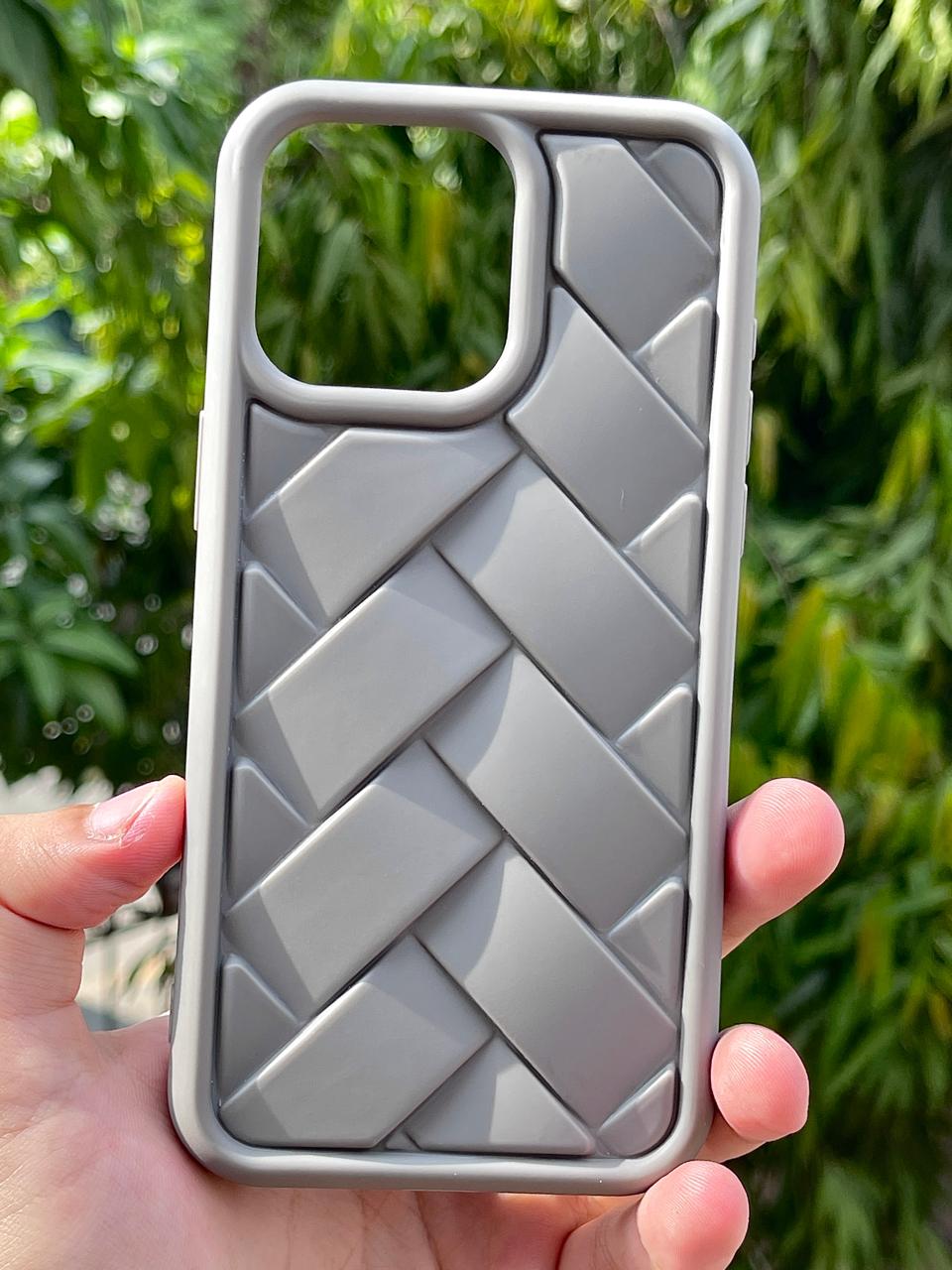 iPhone "15 Pro Max" Premium Silicone "Woven-Bamboo" Case - Gray