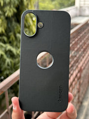 iPhone "16 Plus" Spigen Rugged Texture "LOGO-CUT" Case - Black