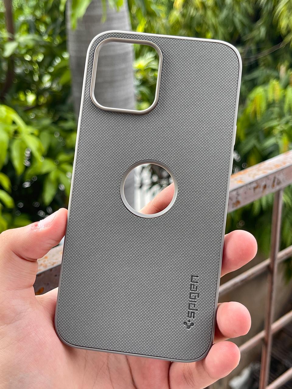 iPhone "12 Pro Max" Spigen Rugged Texture "LOGO-CUT" Case - Gray