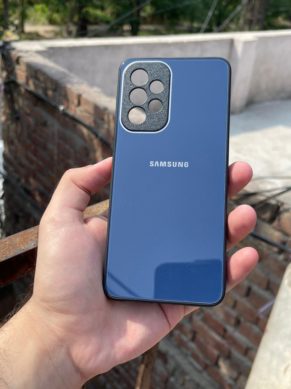 Samsung Galaxy "A33" Tempered Glass "Chrome" Case - Dark Blue