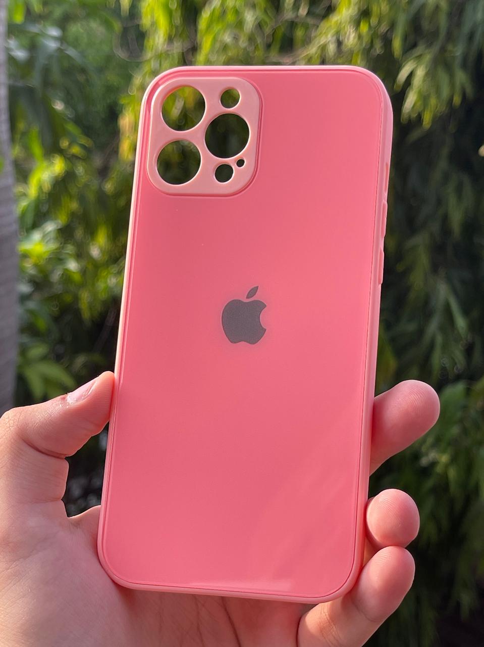 iPhone "12 Pro Max" Tempered Glass "Solid" Case - Pink