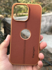 iPhone "14 Pro Max" Spigen Premium Woven Stitched Case - Brown