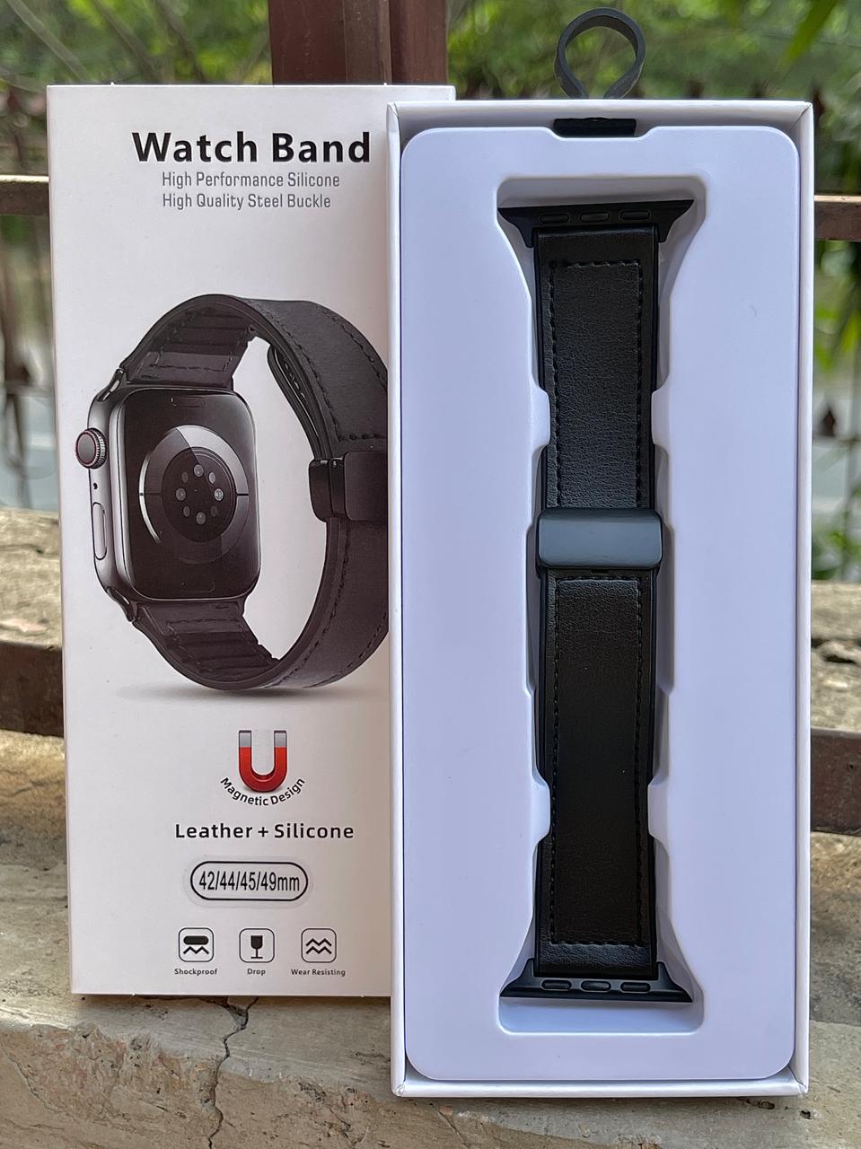 Apple Watch Premium "Hybrid Band" - Black Leather & Silicone Fusion