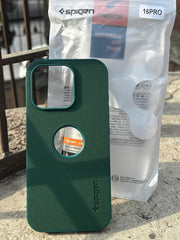 iPhone "16 Pro" Spigen Rugged Texture "LOGO-CUT" Case - Green