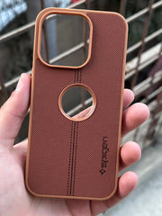 iPhone "14 Pro" Spigen Premium Woven Stitched Case - Brown