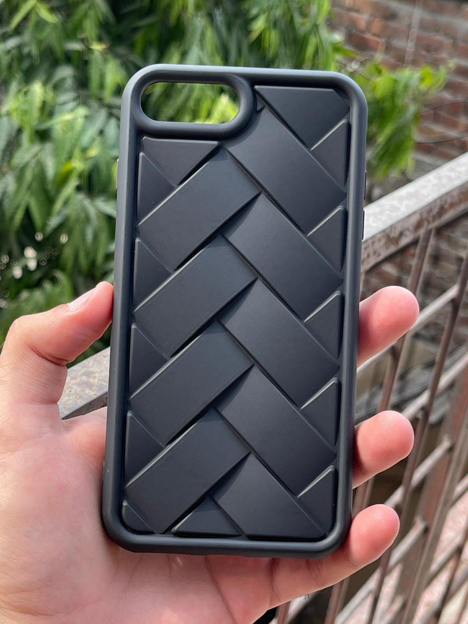 iPhone "7/8 Plus" Premium Silicone "Woven-Bamboo" Case - Black