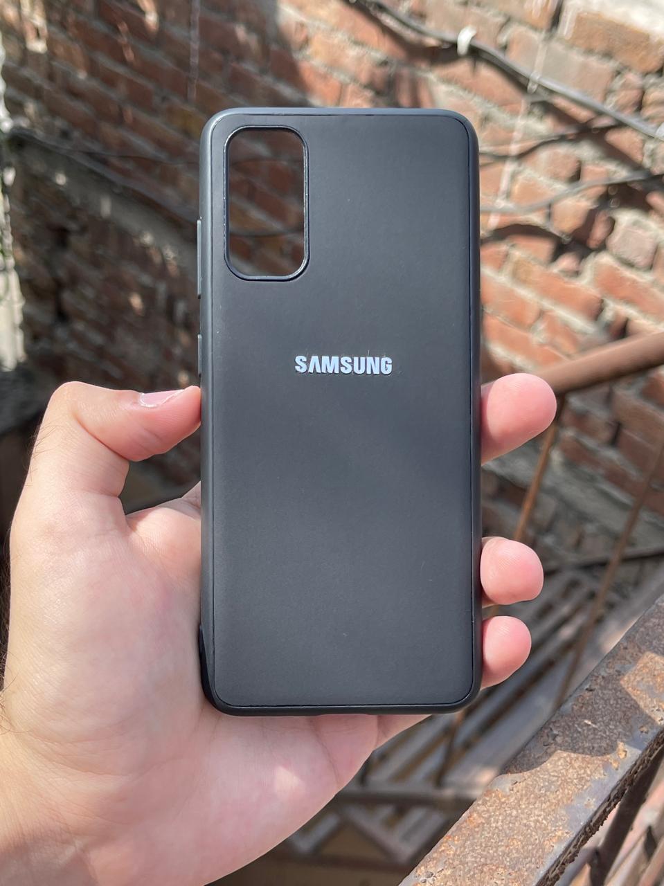 Samsung Galaxy "S20" Leather Texture Case "Chrome Logo" - Black