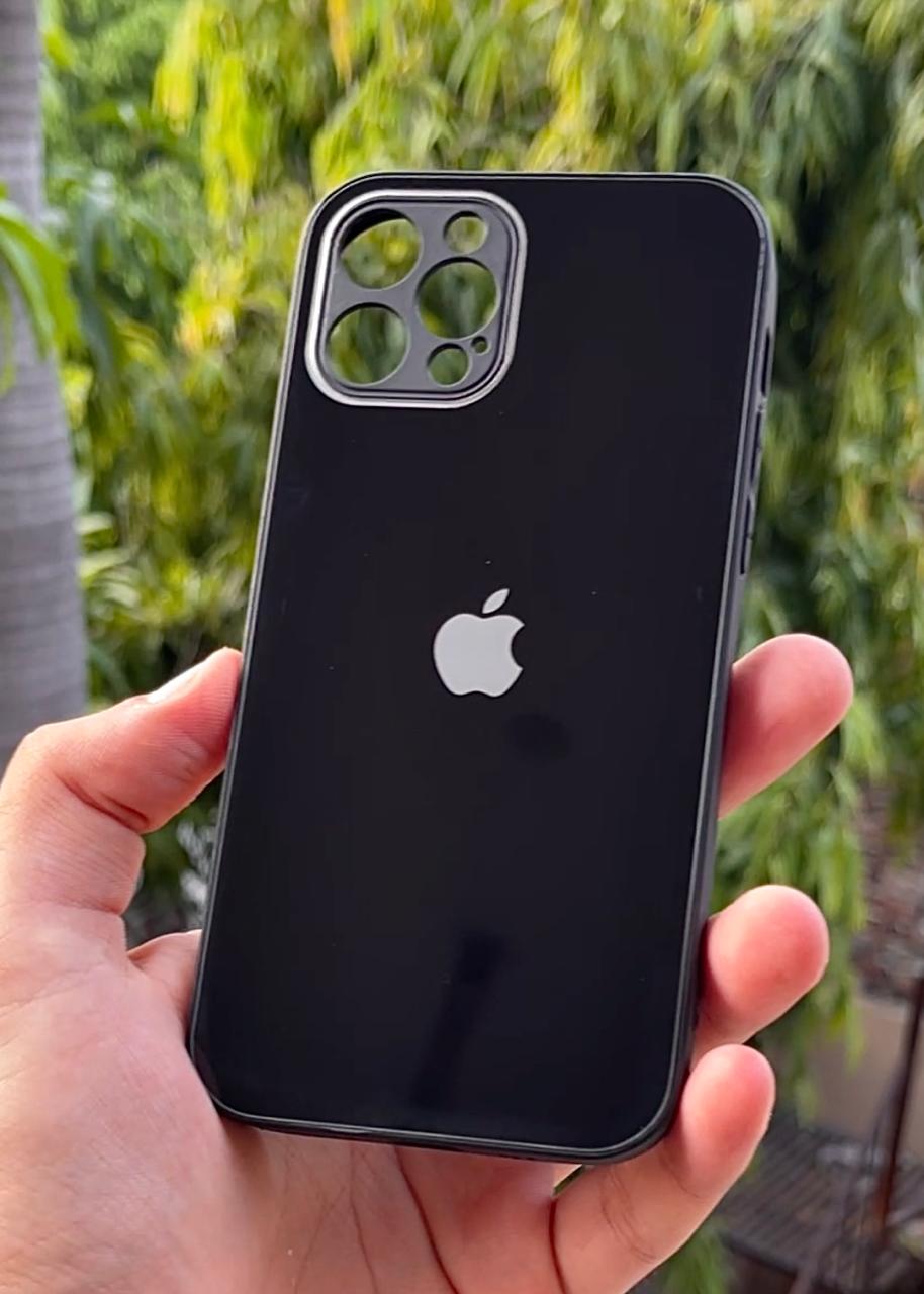 iPhone "12 Pro" Tempered Glass "Chrome" Case - Black