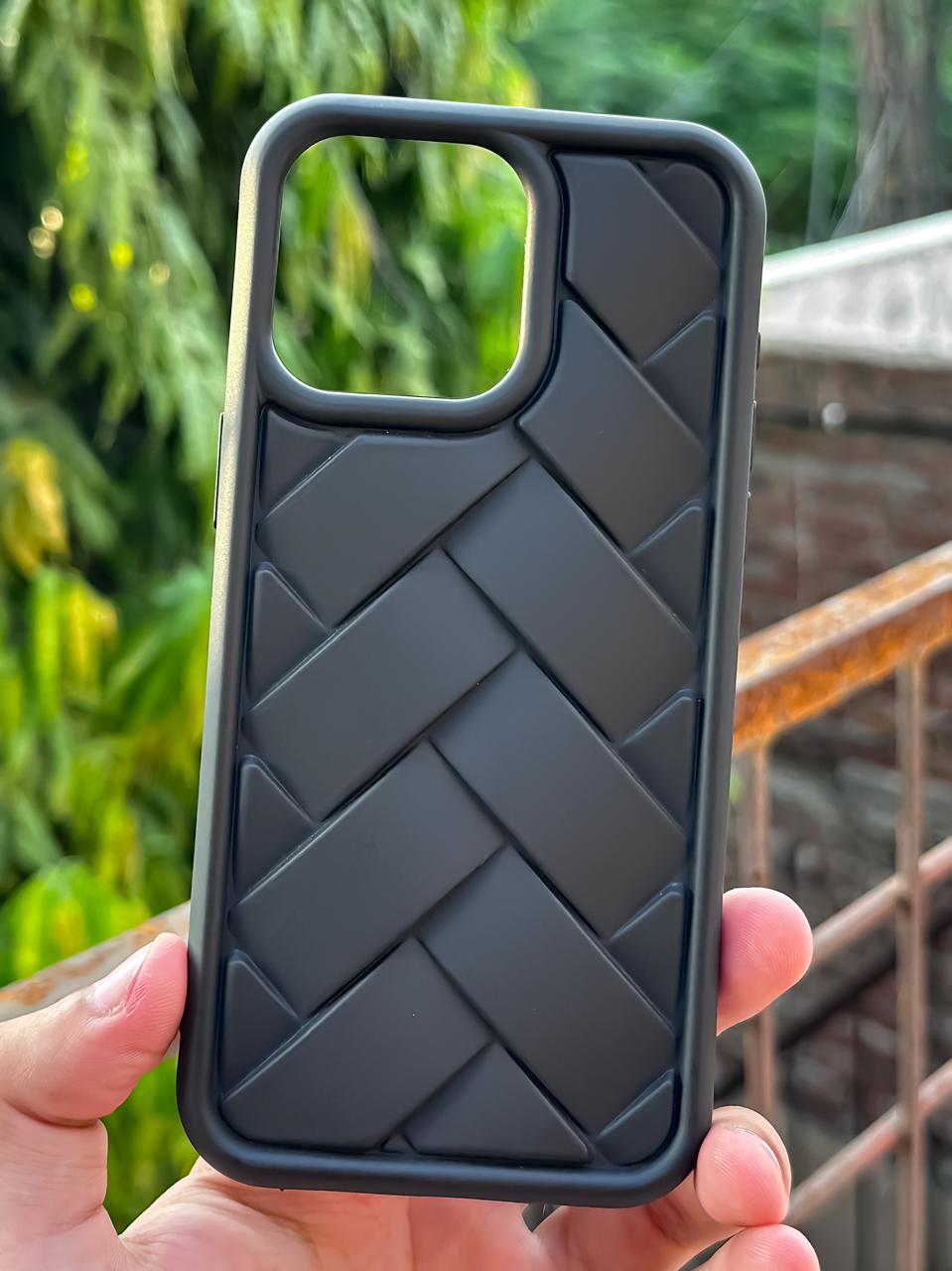 iPhone "16 Pro Max" Premium Silicone "Woven-Bamboo" Case - Black