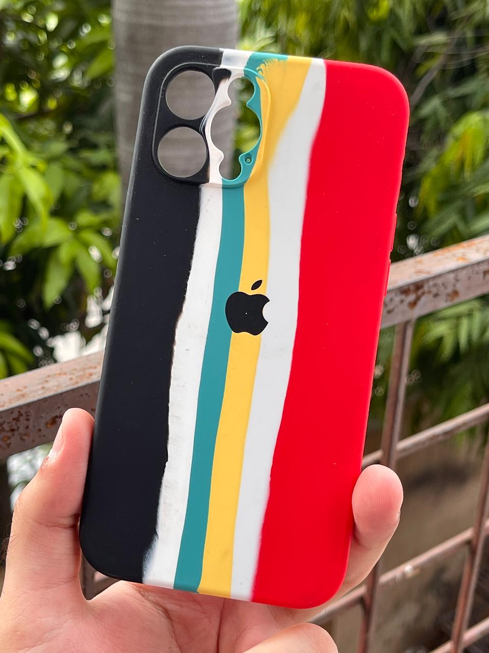 iPhone "12 Pro Max" Silicone "Rainbow" Case - Multi Black