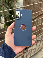 iPhone "16 Plus" Spigen Rugged Texture "LOGO-CUT" Case - Blue