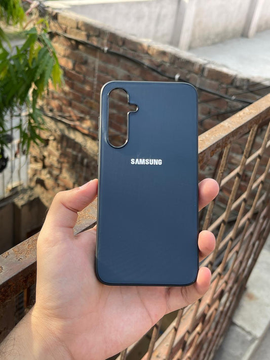 Samsung Galaxy "S23 FE" Leather Texture Case "Chrome Logo" - Blue
