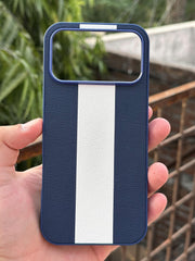 iPhone "17 Pro Max" Premium Puloka Leather Stripe Case - Blue & White