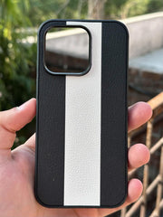 iPhone "14 Pro" Premium Puloka Leather Stripe Case - Black & White