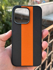 iPhone "14 Pro" Premium Puloka Leather Stripe Case - Black & Orange