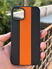 iPhone "13/14" Premium Puloka Leather Stripe Case - Black & Orange