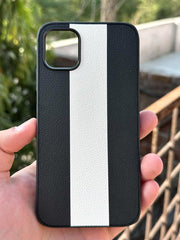 iPhone "12/12 Pro" Premium Puloka Leather Stripe Case - Black & White