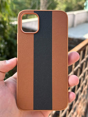 iPhone "12/12 Pro" Premium Puloka Leather Stripe Case - Brown & Black
