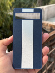 Google Pixel "6A" Premium Puloka Leather Stripe Case - Blue & White
