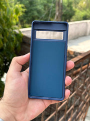 Google Pixel "7" Premium Puloka Leather Stripe Case - Blue & White