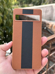 Google Pixel "7A" Premium Puloka Leather Stripe Case - Brown & Black