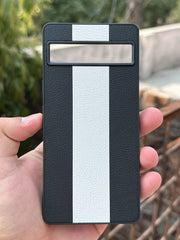 Google Pixel "7A" Premium Puloka Leather Stripe Case - Black & White