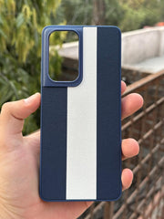 Samsung Galaxy "S21 Ultra" Premium Puloka Leather Stripe Case - Blue & White