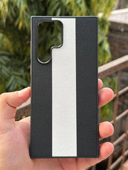 Samsung Galaxy "S22 Ultra" Premium Puloka Leather Stripe Case - Black & White