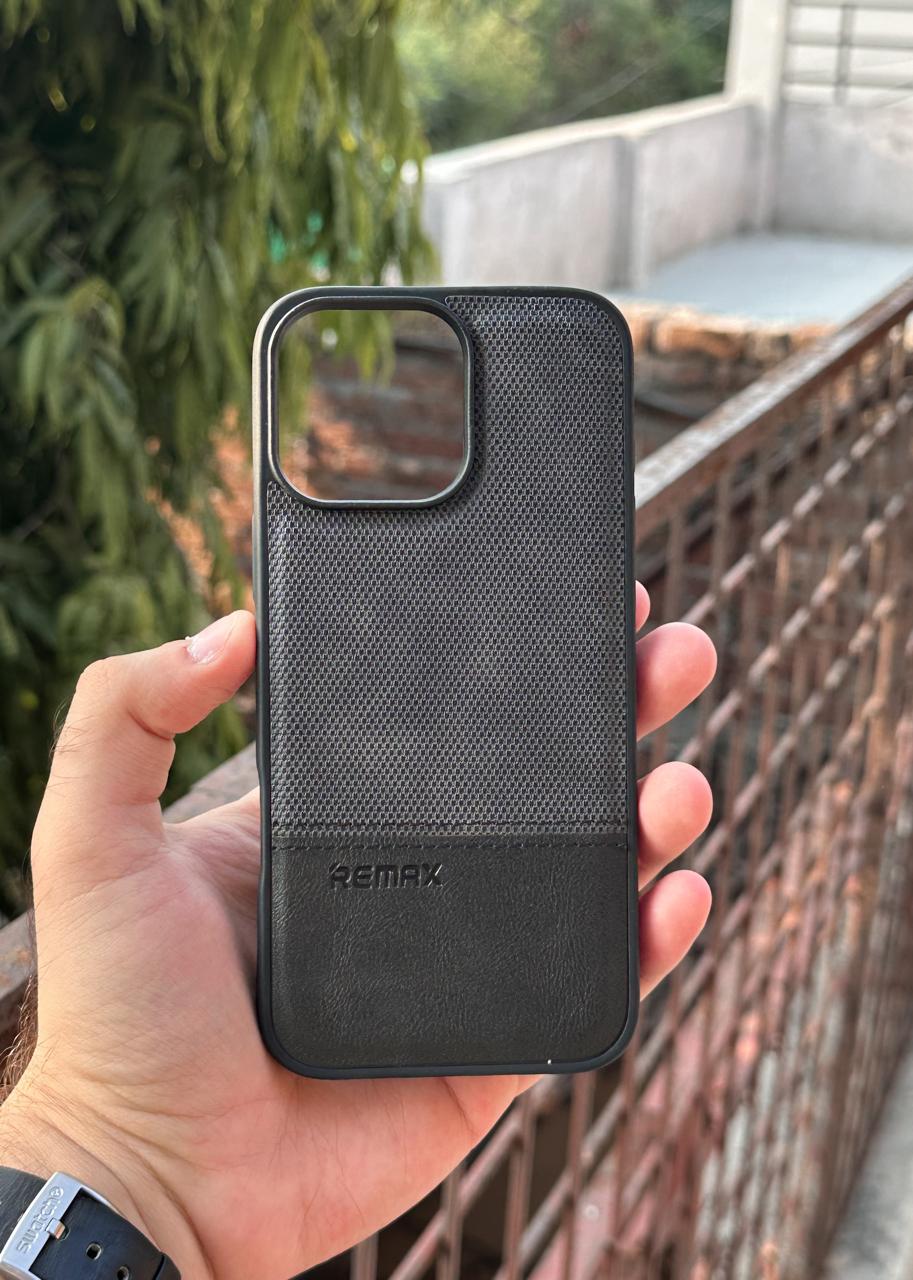 iPhone "16 Pro Max" Premium Remax Leather Stitched Case - Black
