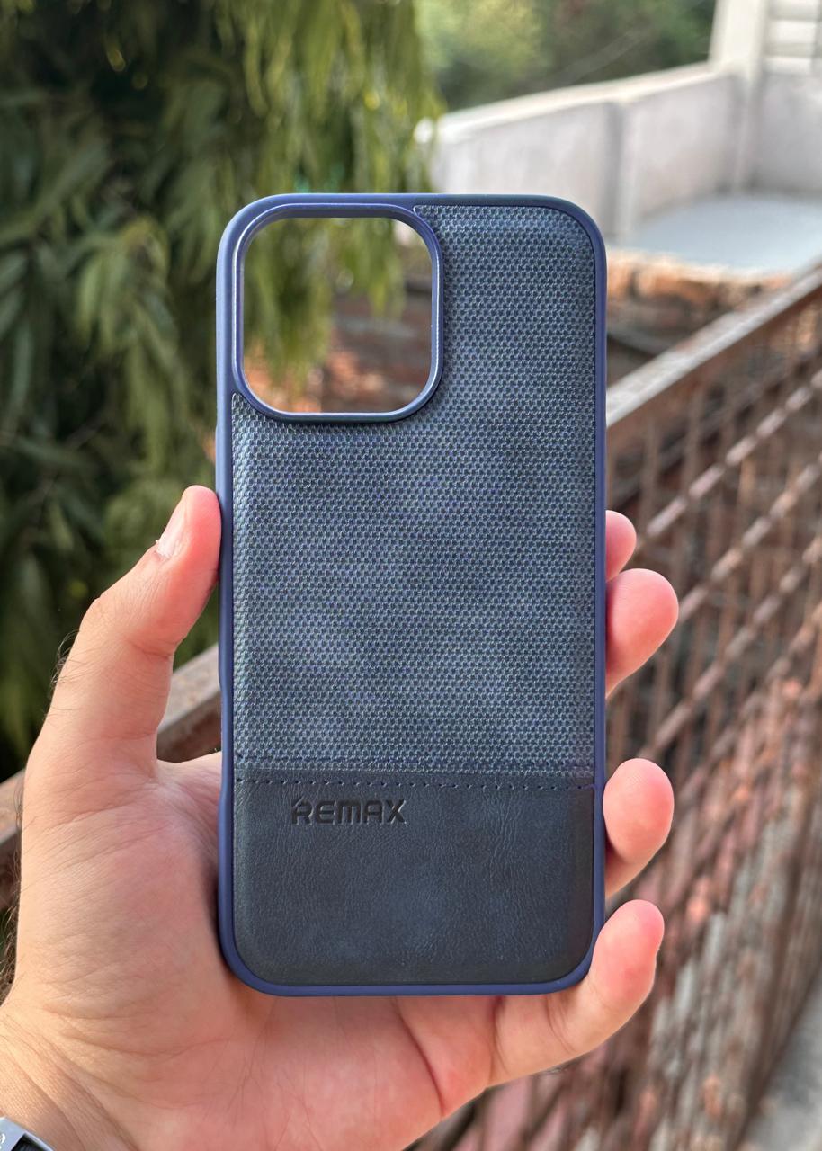 iPhone "16 Pro Max" Premium Remax Leather Stitched Case - Blue
