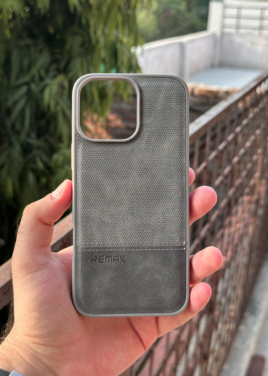 iPhone "16 Pro Max" Premium Remax Leather Stitched Case - Gray
