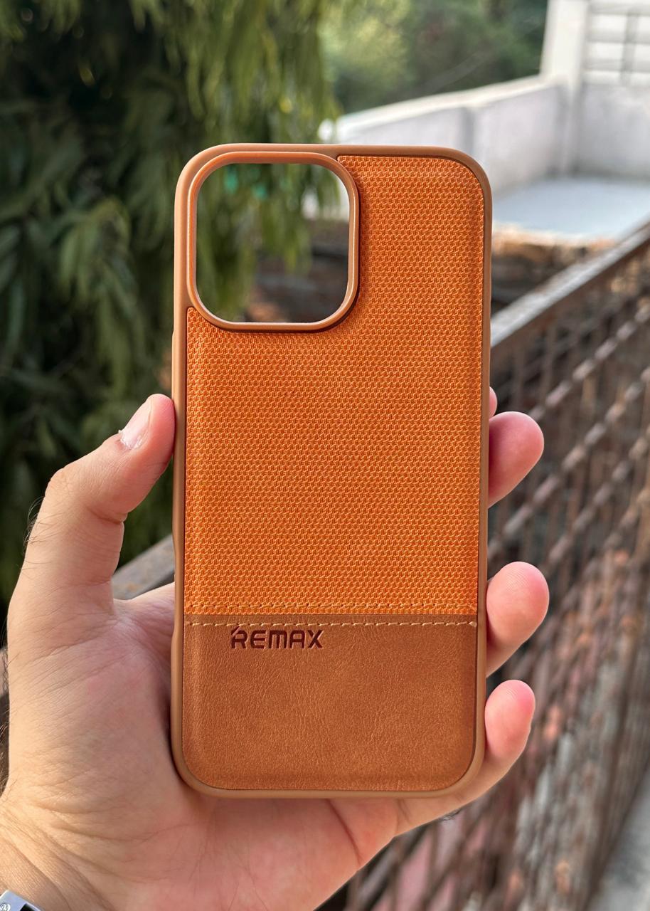iPhone "16 Pro Max" Premium Remax Leather Stitched Case - Brown