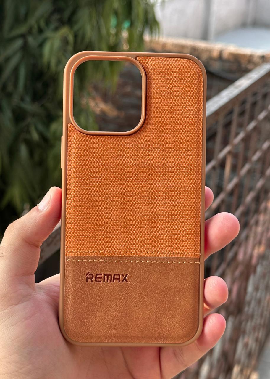 iPhone "14 Pro Max" Premium Remax Leather Stitched Case - Brown