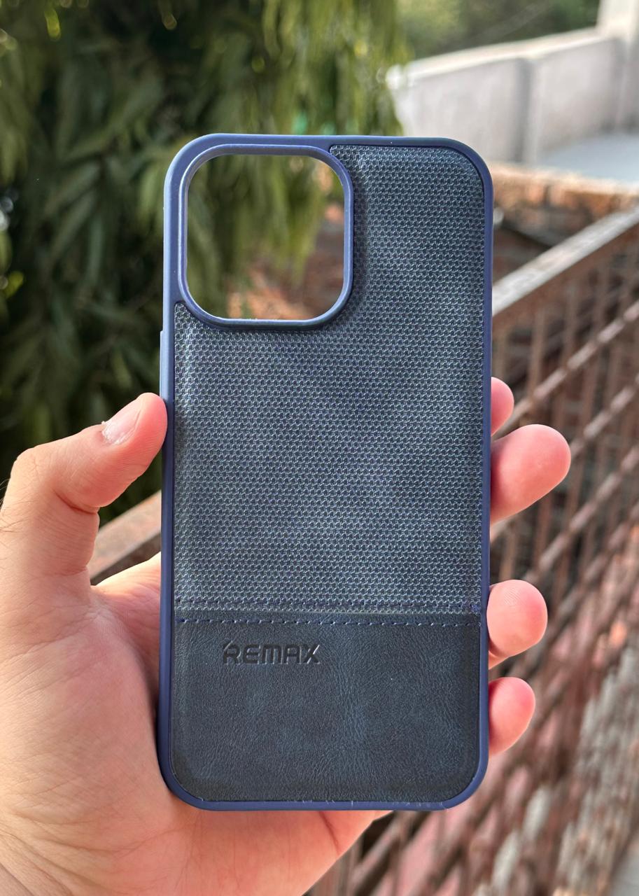 iPhone "13 Pro Max" Premium Remax Leather Stitched Case - Blue