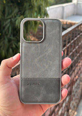 iPhone "13 Pro Max" Premium Remax Leather Stitched Case - Gray