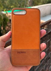iPhone "7/8 Plus" Premium Remax Leather Stitched Case - Brown