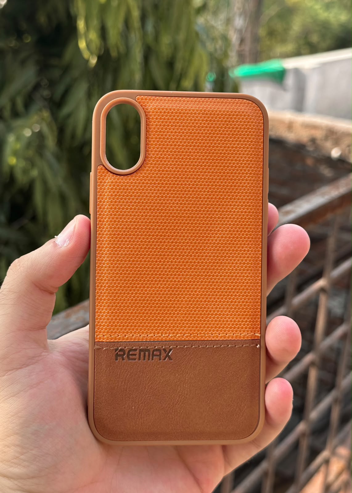 iPhone "X/XS" Premium Remax Leather Stitched Case - Brown