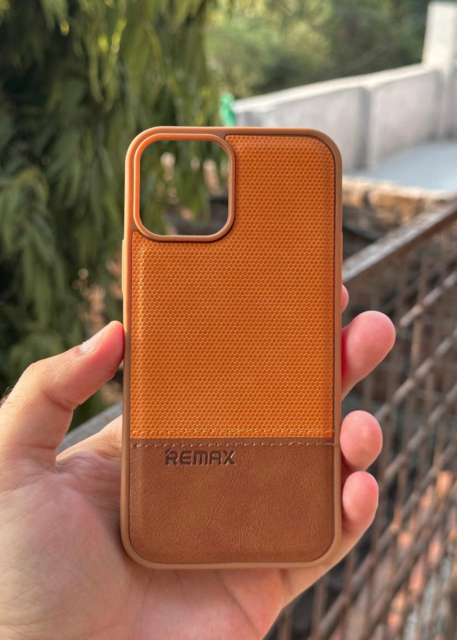 iPhone "12/12 Pro" Premium Remax Leather Stitched Case - Brown